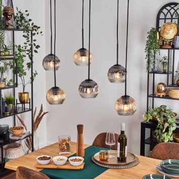 Ripoll hanging light, globe light, pendant light Amber, clear, Smoke-coloured, 6-light sources