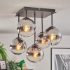 Gastor ceiling light, globe light chrome, clear, Smoke-coloured, 5-light sources