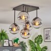 Gastor ceiling light, globe light chrome, clear, Smoke-coloured, 5-light sources