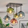 Gastor ceiling light, globe light blue, green, clear, coppery, 5-light sources