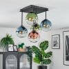 Gastor ceiling light, globe light blue, green, clear, coppery, 5-light sources