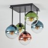 Gastor ceiling light, globe light blue, green, clear, coppery, 5-light sources