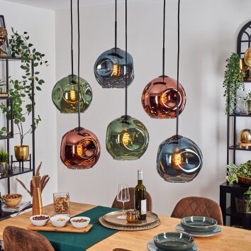 Ripoll hanging light, globe light, pendant light blue, green, coppery, 6-light sources