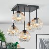 Koyoto ceiling light, globe light Amber, clear, 5-light sources