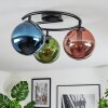 Gastor ceiling light, globe light 37 cm blue, green, coppery, 3-light sources