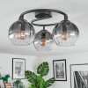 Koyoto ceiling light, globe light 37 cm clear, Smoke-coloured, 3-light sources