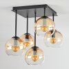 Koyoto ceiling light, globe light Amber, clear, 5-light sources