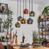 Ripoll hanging light, globe light, pendant light blue, gold, green, coppery, 6-light sources