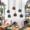 Ripoll hanging light, globe light, pendant light blue, gold, green, coppery, 6-light sources