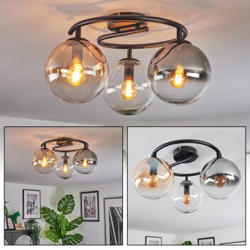 Gastor ceiling light, globe light 37 cm Amber, clear, Smoke-coloured, 3-light sources