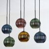 Koyoto hanging light, globe light, pendant light blue, gold, green, coppery, 6-light sources