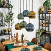 Koyoto hanging light, globe light, pendant light blue, gold, green, 6-light sources