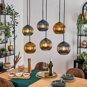 Koyoto hanging light, globe light, pendant light blue, gold, green, 6-light sources
