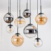 Gastor hanging light, globe light, pendant light Amber, chrome, clear, Smoke-coloured, 8-light sources