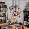 Gastor hanging light, globe light, pendant light Amber, chrome, clear, Smoke-coloured, 8-light sources