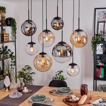 Gastor hanging light, globe light, pendant light Amber, clear, Smoke-coloured, 8-light sources