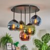 Koyoto ceiling light, globe light 45 cm blue, green, coppery, 5-light sources