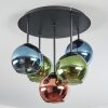 Koyoto ceiling light, globe light 45 cm blue, green, coppery, 5-light sources