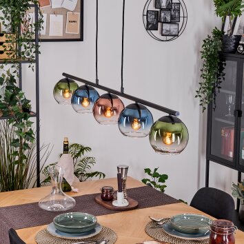 Koyoto hanging light, globe light, pendant light blue, green, clear, coppery, 5-light sources