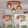 Koyoto ceiling light, globe light 40 cm brown, Wood like finish, black, 3-light sources
