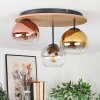 Koyoto ceiling light, globe light 40 cm brown, Wood like finish, black, 3-light sources