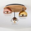 Koyoto ceiling light, globe light 40 cm brown, Wood like finish, black, 3-light sources