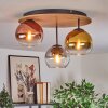 Koyoto ceiling light, globe light 40 cm brown, Wood like finish, black, 3-light sources
