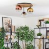 Koyoto ceiling light, globe light 40 cm brown, Wood like finish, black, 3-light sources