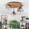 Ripoll ceiling light, globe light brown, Wood like finish, black, 3-light sources