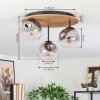 Ripoll ceiling light, globe light brown, Wood like finish, black, 3-light sources