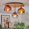 Koyoto ceiling light, globe light 40 cm brown, Wood like finish, black, 3-light sources