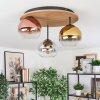 Koyoto ceiling light, globe light 40 cm brown, Wood like finish, black, 3-light sources