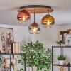 Koyoto ceiling light, globe light 40 cm brown, Wood like finish, black, 3-light sources