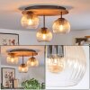 Koyoto ceiling light, globe light brown, Wood like finish, black, 3-light sources