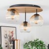 Koyoto ceiling light, globe light brown, Wood like finish, black, 3-light sources
