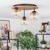 Koyoto ceiling light, globe light brown, Wood like finish, black, 3-light sources