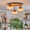 Koyoto ceiling light, globe light brown, Wood like finish, black, 3-light sources