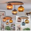 Koyoto ceiling light, globe light 40 cm brown, Wood like finish, black, 3-light sources