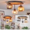 Ripoll ceiling light, globe light brown, Wood like finish, black, 3-light sources