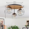 Ripoll ceiling light, globe light brown, Wood like finish, black, 3-light sources