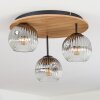 Ripoll ceiling light, globe light brown, Wood like finish, black, 3-light sources