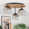 Ripoll ceiling light, globe light brown, Wood like finish, black, 3-light sources