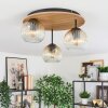 Ripoll ceiling light, globe light brown, Wood like finish, black, 3-light sources