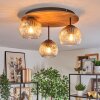 Ripoll ceiling light, globe light brown, Wood like finish, black, 3-light sources
