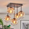 Gastor ceiling light, globe light Amber, clear, 5-light sources