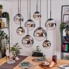 Gastor hanging light, globe light, pendant light chrome, clear, Smoke-coloured, 8-light sources
