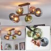 Gastor ceiling light, globe light blue, green, clear, coppery, 6-light sources