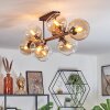 Koyoto ceiling light, globe light Amber, clear, 8-light sources