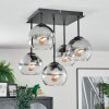 Koyoto ceiling light, globe light clear, Smoke-coloured, 5-light sources