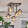 Koyoto ceiling light, globe light clear, Smoke-coloured, 5-light sources